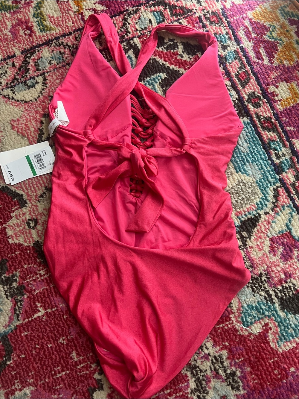 NWT Becca Coral One-Piece Swimsuit with Macramé Details - Picture 3 of 4